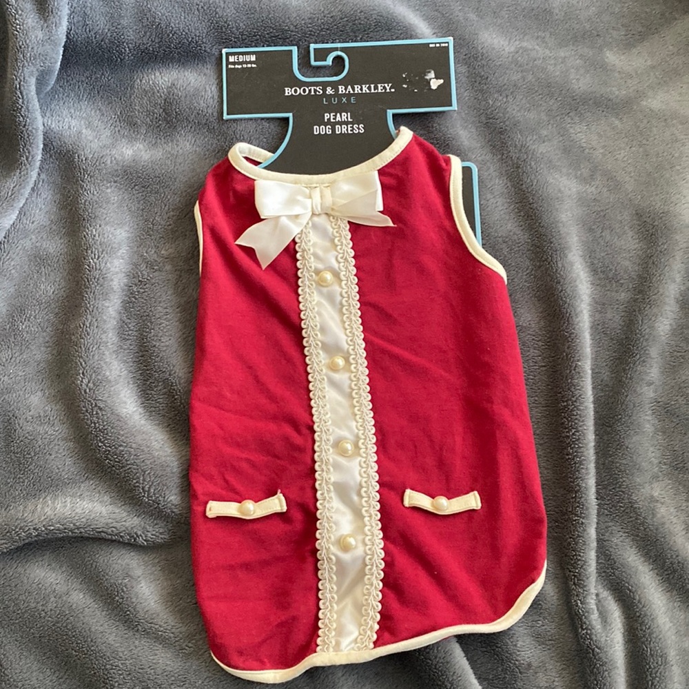 New Dog Red Pearl Dress Size Medium Fits dogs 13-20 lbs